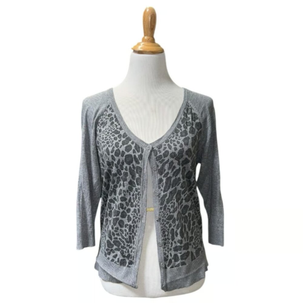 Worthington L women’s gray leopard cardigan